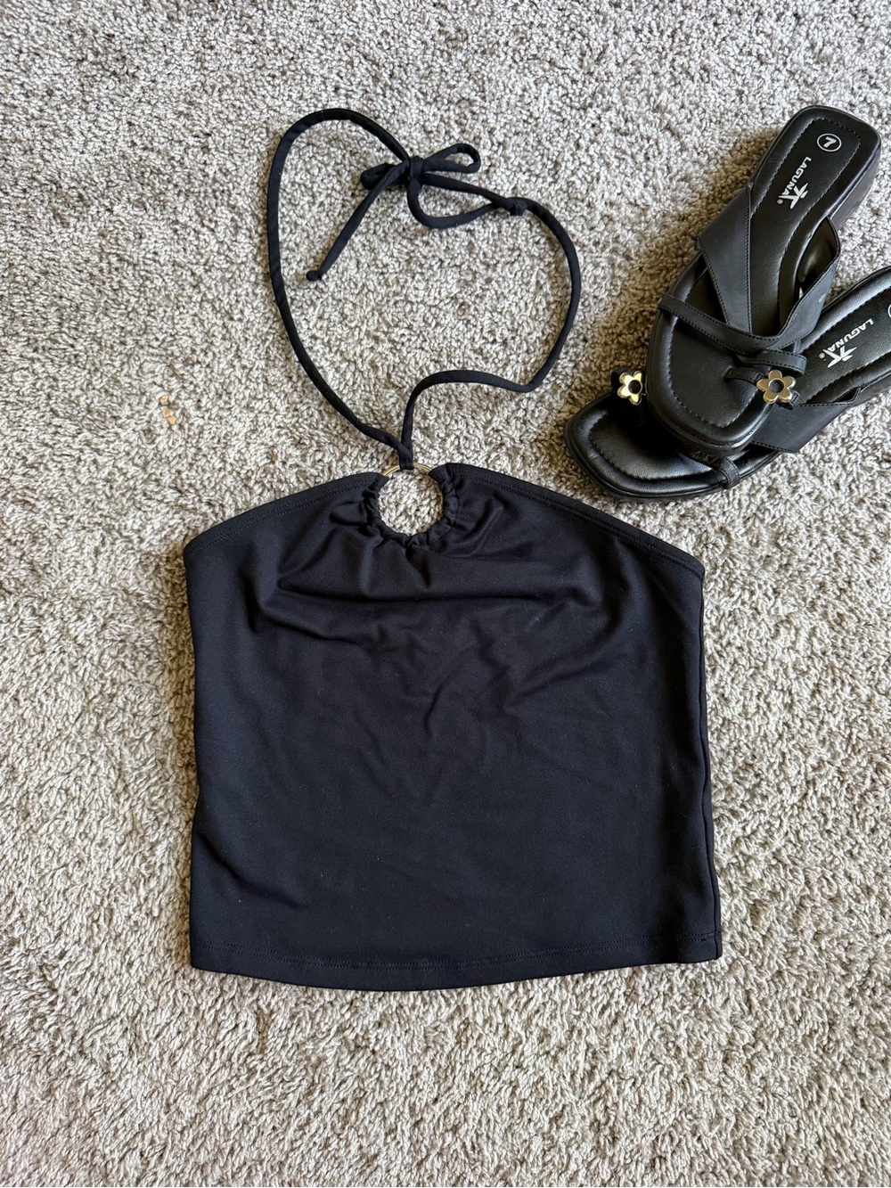 Abercrombie & Fitch Black Halter Crop Top with Ring Detail